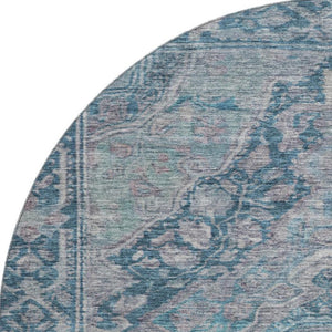 HomeRoots 8' Denim Blue & Gray Oriental Round Rug – Washable, Stain-Resistant, UV Protected for High Traffic Spaces 700526