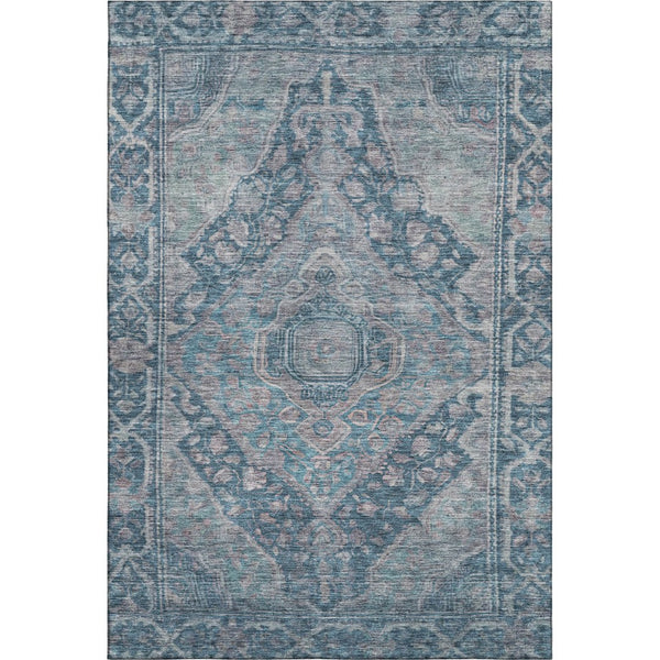 HomeRoots 8' X 10' Denim Blue & Gray Oriental Area Rug - Washable, UV Protected, Stain-Resistant & Durable Design 700527