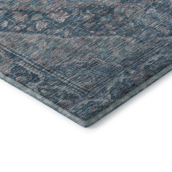 HomeRoots 8' X 10' Denim Blue & Gray Oriental Area Rug - Washable, UV Protected, Stain-Resistant & Durable Design 700527