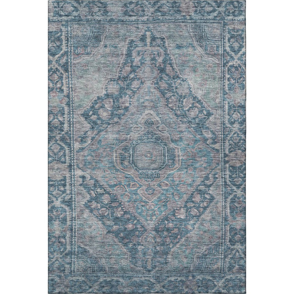 HomeRoots 8' X 10' Denim Blue & Gray Oriental Area Rug - Washable, UV Protected, Stain-Resistant & Durable Design 700527
