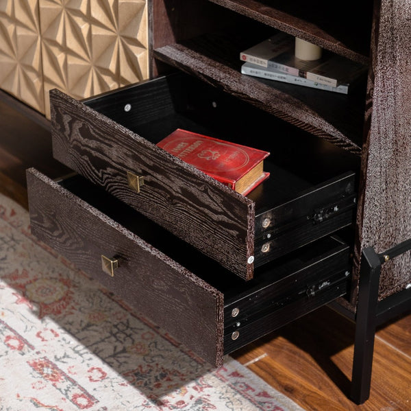 English Elm Solid Wood Sideboard With Handcrafted Geometric Design, Smart Storage & Rustic Finish For Versatile Spaces W3158P351694-GIGA