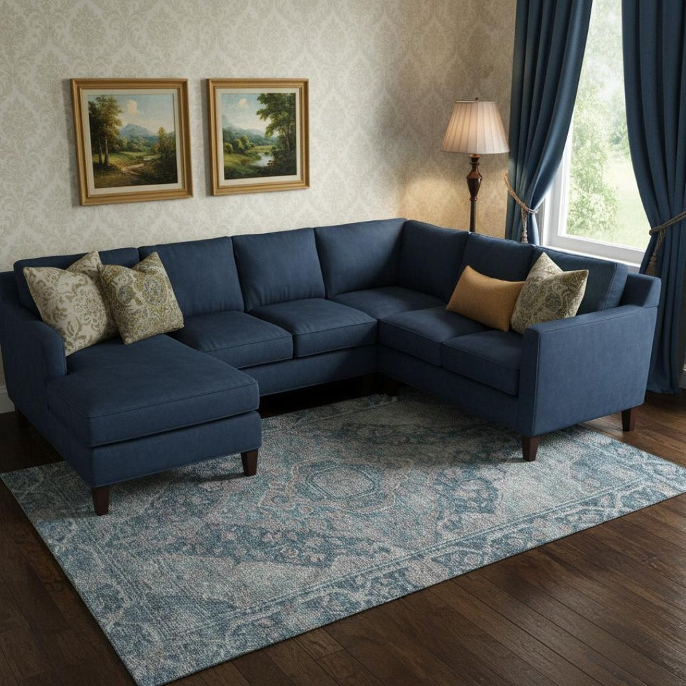 HomeRoots 9' X 12' Denim Blue & Gray Washable Area Rug - Stain Resistant, UV Protected, Perfect for High-Traffic Spaces 700528