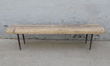 Vintage Bench Large About 6-7Ft Long Weathered Natural With Metal Leg (Size & Color Vary)