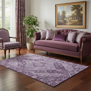 HomeRoots 5' X 8' Eggplant and Gray Oriental Area Rug - Durable, Washable & UV-Protected for Busy Homes 700531