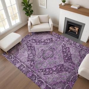 HomeRoots 5' X 8' Eggplant and Gray Oriental Area Rug - Durable, Washable & UV-Protected for Busy Homes 700531