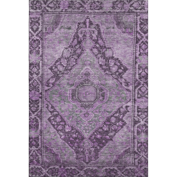 HomeRoots 5' X 8' Eggplant and Gray Oriental Area Rug - Durable, Washable & UV-Protected for Busy Homes 700531