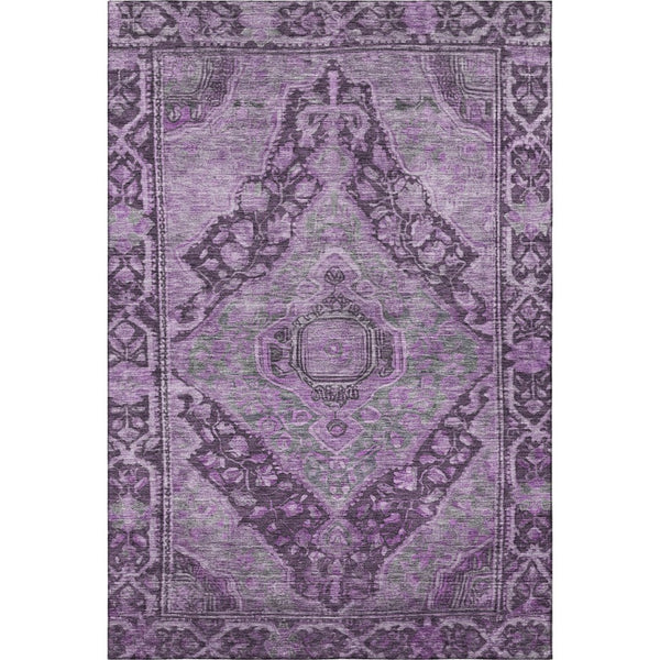 HomeRoots 5' X 8' Eggplant and Gray Oriental Area Rug - Durable, Washable & UV-Protected for Busy Homes 700531