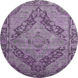 HomeRoots 8' Stylish Eggplant and Gray Washable Round Rug with UV Protection - Perfect for Family Homes! 700532