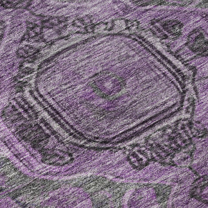 HomeRoots 8' Stylish Eggplant and Gray Washable Round Rug with UV Protection - Perfect for Family Homes! 700532
