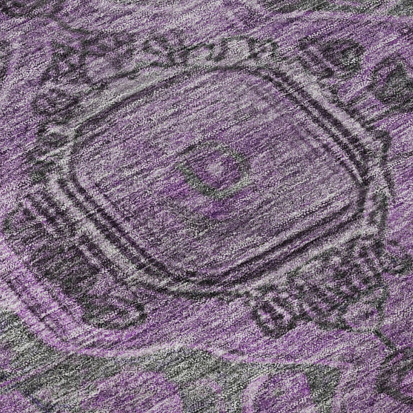 HomeRoots 8' Stylish Eggplant and Gray Washable Round Rug with UV Protection - Perfect for Family Homes! 700532