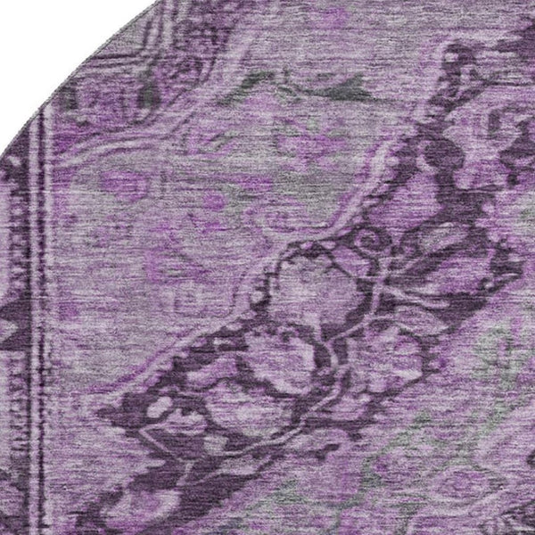 HomeRoots 8' Stylish Eggplant and Gray Washable Round Rug with UV Protection - Perfect for Family Homes! 700532