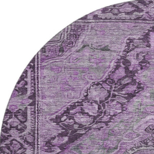 HomeRoots 8' Stylish Eggplant and Gray Washable Round Rug with UV Protection - Perfect for Family Homes! 700532