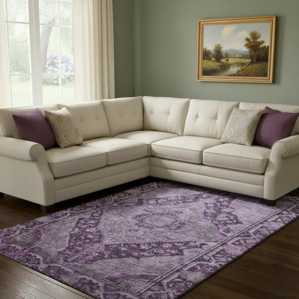 HomeRoots 8' X 10' Eggplant Gray Oriental Area Rug - Washable, UV-Protected, Durable & Stain-Resistant Design! 700533