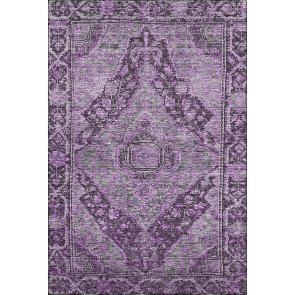HomeRoots 8' X 10' Eggplant Gray Oriental Area Rug - Washable, UV-Protected, Durable & Stain-Resistant Design! 700533