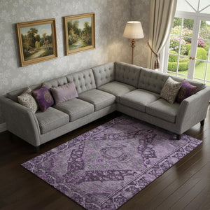 HomeRoots 9' X 12' Eggplant & Gray Washable Area Rug - Durable, Stain Resistant, UV Protected for High Traffic Homes 700534