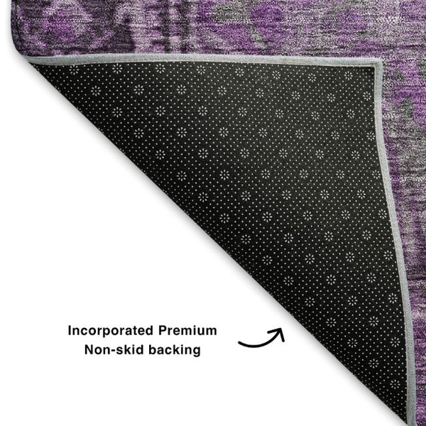 HomeRoots 9' X 12' Eggplant & Gray Washable Area Rug - Durable, Stain Resistant, UV Protected for High Traffic Homes 700534