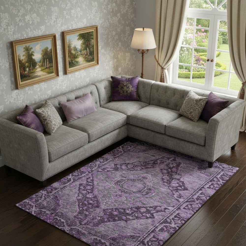 HomeRoots 10' X 14' Eggplant and Gray Oriental Area Rug - Durable, Stain-Resistant, UV-Protected Elegance 700535