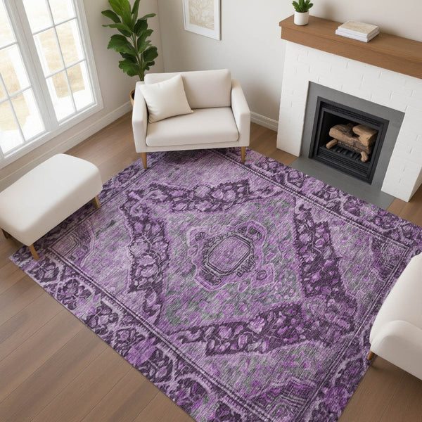 HomeRoots 10' X 14' Eggplant and Gray Oriental Area Rug - Durable, Stain-Resistant, UV-Protected Elegance 700535