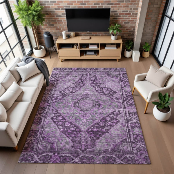HomeRoots 10' X 14' Eggplant and Gray Oriental Area Rug - Durable, Stain-Resistant, UV-Protected Elegance 700535