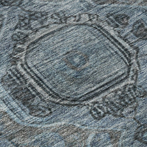 HomeRoots 8' Navy Blue and Gray Oriental Round Rug - Washable, UV Protected, Stain Resistant for Busy Homes! 700538