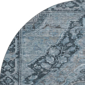 HomeRoots 8' Navy Blue and Gray Oriental Round Rug - Washable, UV Protected, Stain Resistant for Busy Homes! 700538
