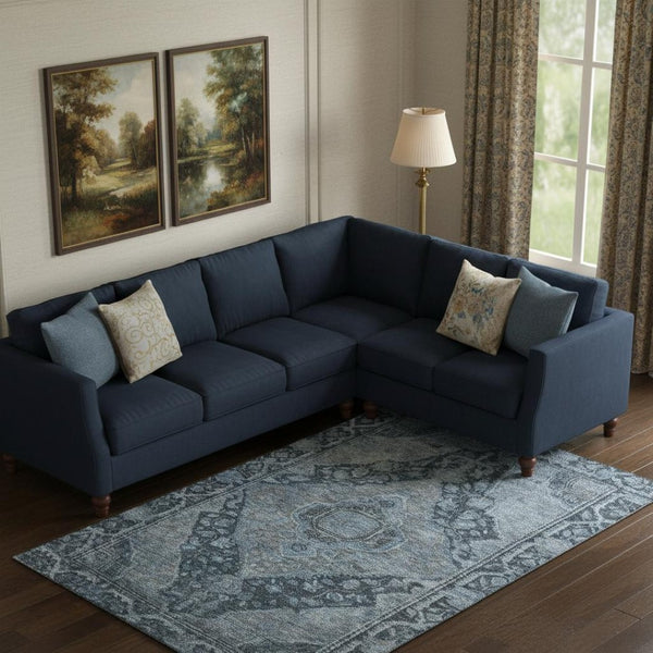 HomeRoots 9' Navy Blue and Gray Oriental Area Rug - Washable, UV Protected, Durable for High-Traffic Spaces 700540