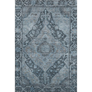 HomeRoots 9' Navy Blue and Gray Oriental Area Rug - Washable, UV Protected, Durable for High-Traffic Spaces 700540