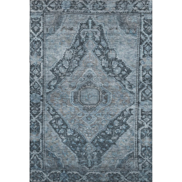 HomeRoots 9' Navy Blue and Gray Oriental Area Rug - Washable, UV Protected, Durable for High-Traffic Spaces 700540