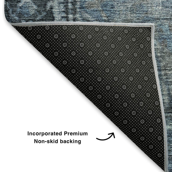 HomeRoots 9' Navy Blue and Gray Oriental Area Rug - Washable, UV Protected, Durable for High-Traffic Spaces 700540