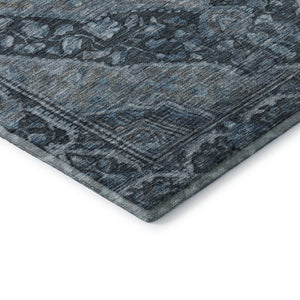 HomeRoots 9' Navy Blue and Gray Oriental Area Rug - Washable, UV Protected, Durable for High-Traffic Spaces 700540