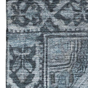HomeRoots 9' Navy Blue and Gray Oriental Area Rug - Washable, UV Protected, Durable for High-Traffic Spaces 700540