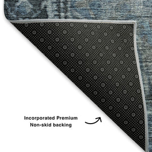 HomeRoots 10' Washable Navy Blue and Gray Oriental Area Rug with UV Protection – Perfect for Busy Homes! 700541