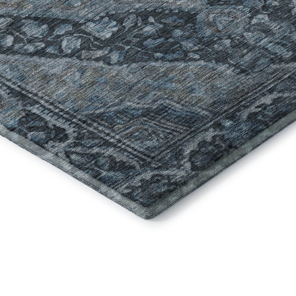 HomeRoots 10' Washable Navy Blue and Gray Oriental Area Rug with UV Protection – Perfect for Busy Homes! 700541