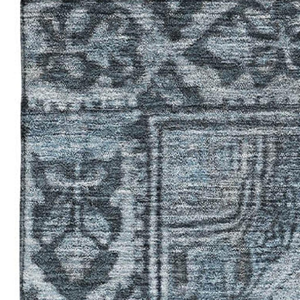 HomeRoots 10' Washable Navy Blue and Gray Oriental Area Rug with UV Protection – Perfect for Busy Homes! 700541