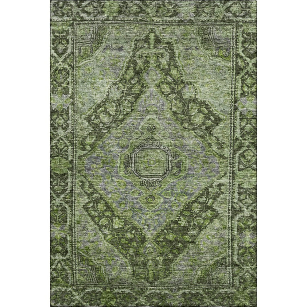 HomeRoots 5' X 8' Washable Olive Green & Gray Oriental Area Rug with UV Protection for Kids & Pets' Spaces 700543
