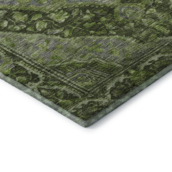 HomeRoots 5' X 8' Washable Olive Green & Gray Oriental Area Rug with UV Protection for Kids & Pets' Spaces 700543