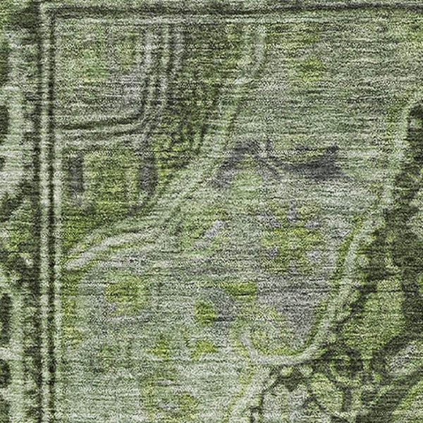 HomeRoots 5' X 8' Washable Olive Green & Gray Oriental Area Rug with UV Protection for Kids & Pets' Spaces 700543