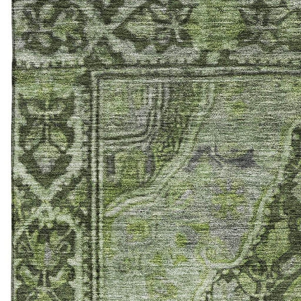 HomeRoots 5' X 8' Washable Olive Green & Gray Oriental Area Rug with UV Protection for Kids & Pets' Spaces 700543