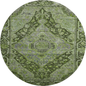HomeRoots 8' Elegant Olive Green & Gray Round Rug - Washable, UV Protected, Stain-Resistant for Busy Homes 700544