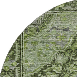 HomeRoots 8' Elegant Olive Green & Gray Round Rug - Washable, UV Protected, Stain-Resistant for Busy Homes 700544