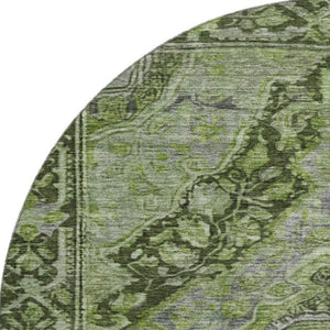HomeRoots 8' Elegant Olive Green & Gray Round Rug - Washable, UV Protected, Stain-Resistant for Busy Homes 700544