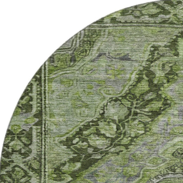 HomeRoots 8' Elegant Olive Green & Gray Round Rug - Washable, UV Protected, Stain-Resistant for Busy Homes 700544