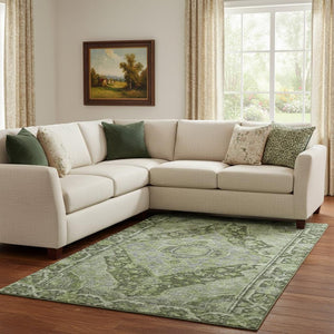 HomeRoots 8' X 10' Olive Green & Gray Oriental Area Rug – Durable, Washable, UV-Protected for Busy Homes 700545