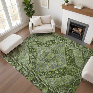 HomeRoots 8' X 10' Olive Green & Gray Oriental Area Rug – Durable, Washable, UV-Protected for Busy Homes 700545