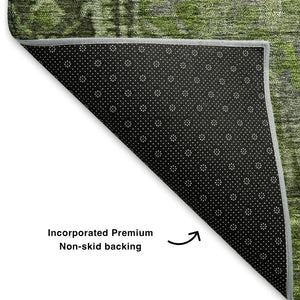 HomeRoots 8' X 10' Olive Green & Gray Oriental Area Rug – Durable, Washable, UV-Protected for Busy Homes 700545