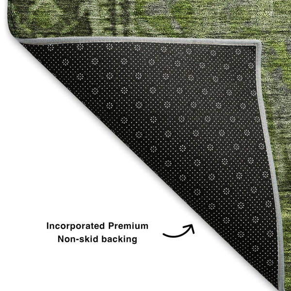 HomeRoots 8' X 10' Olive Green & Gray Oriental Area Rug – Durable, Washable, UV-Protected for Busy Homes 700545