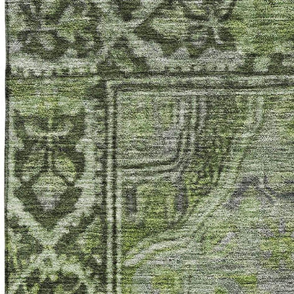 HomeRoots 8' X 10' Olive Green & Gray Oriental Area Rug – Durable, Washable, UV-Protected for Busy Homes 700545