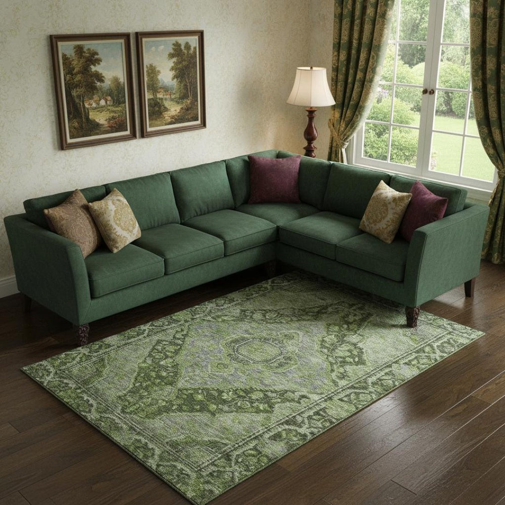 HomeRoots 9' X 12' Olive Green & Gray Oriental Area Rug - Durable, Washable, UV Protected for Stylish Spaces 700546