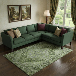 HomeRoots 9' X 12' Olive Green & Gray Oriental Area Rug - Durable, Washable, UV Protected for Stylish Spaces 700546