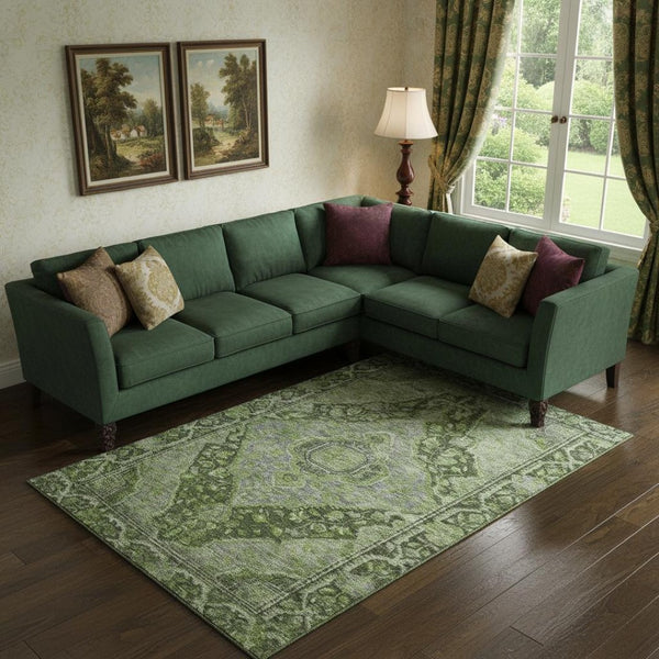 HomeRoots 9' X 12' Olive Green & Gray Oriental Area Rug - Durable, Washable, UV Protected for Stylish Spaces 700546